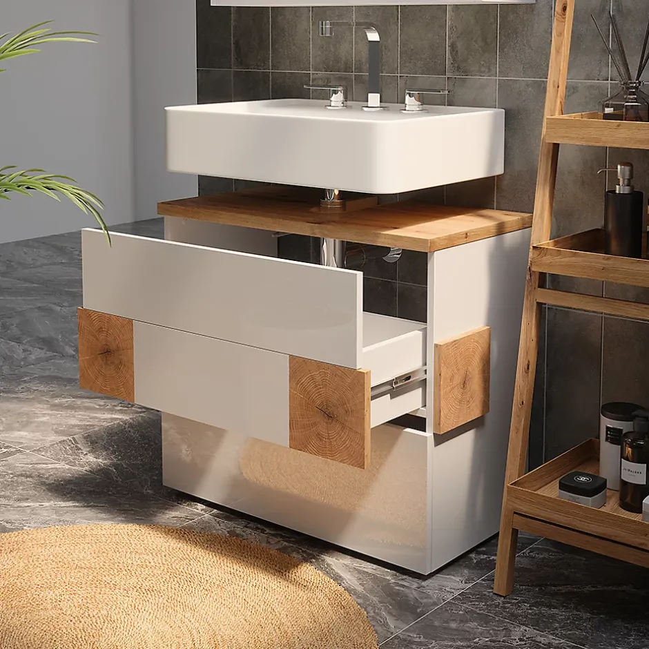 Vicco Meuble sous vasque simple Blanc 70x64.5cm avec 2 tiroirs