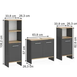 Vicco Meubles bain Anthracite/chêne doré 3 pièces* Ensemble Meuble De Salle De Bains