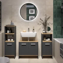 Vicco Meubles bain Anthracite/chêne doré 3 pièces* Ensemble Meuble De Salle De Bains