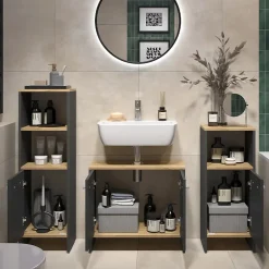 Vicco Meubles bain Anthracite/chêne doré 3 pièces* Ensemble Meuble De Salle De Bains