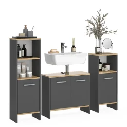 Vicco Meubles bain Anthracite/chêne doré 3 pièces* Ensemble Meuble De Salle De Bains