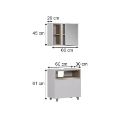 Vicco Meubles bain blanc/chêne avec armoire à glace et meuble bas* Ensemble Meuble De Salle De Bains