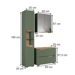 Vicco Meubles bain Vert/Artisan 3 parties avec meuble haut* Ensemble Meuble De Salle De Bains