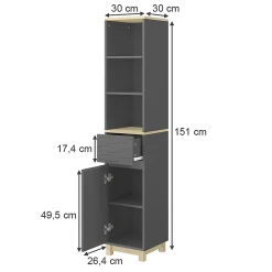 Vicco Meubles de salle de bain Anthracite 30x151.5cm avec tiroir* Colonne De Salle De Bains
