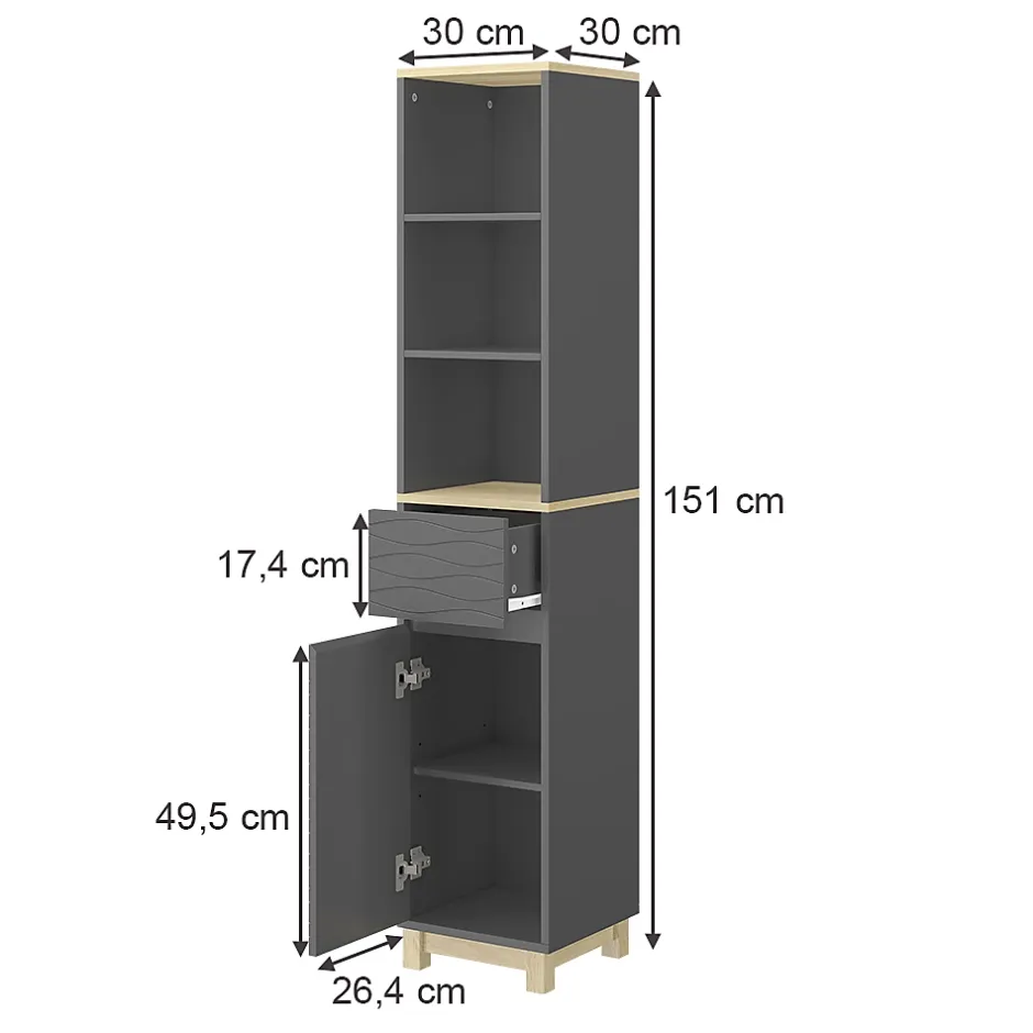 Vicco Meubles de salle de bain Anthracite 30x151.5cm avec tiroir* Colonne De Salle De Bains