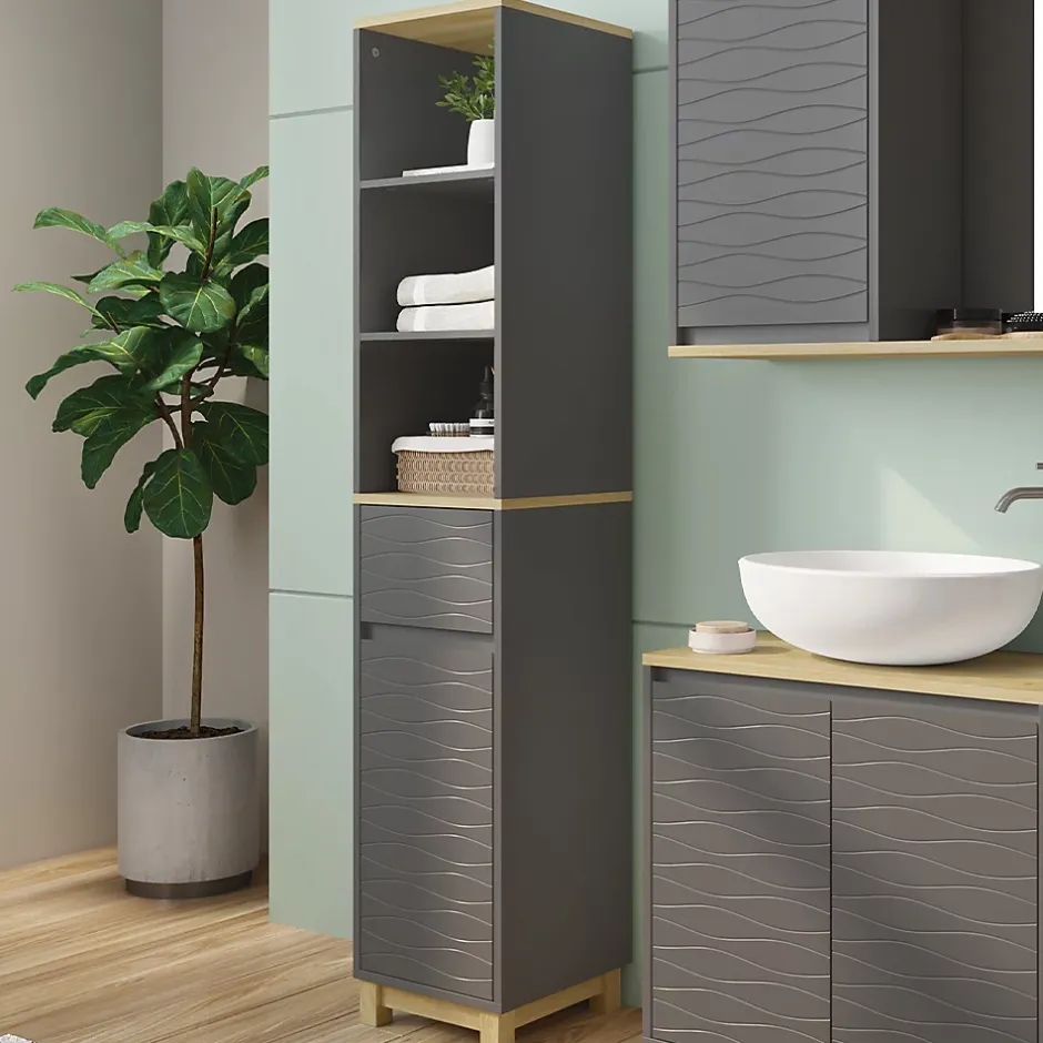 Vicco Meubles de salle de bain Anthracite 30x151.5cm avec tiroir* Colonne De Salle De Bains