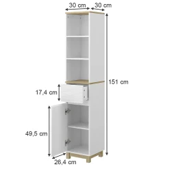 Vicco Meubles de salle de bain Blanc 30x151cm avec tiroirs