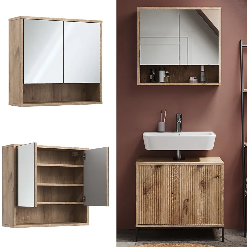 Vicco miroir de salle de bain Chêne Viking 70x65cm avec 2 portes* Armoire De Toilette