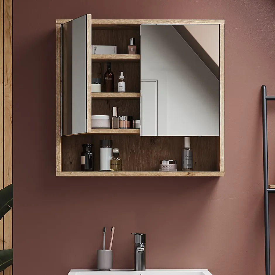 Vicco miroir de salle de bain Chêne Viking 70x65cm avec 2 portes* Armoire De Toilette