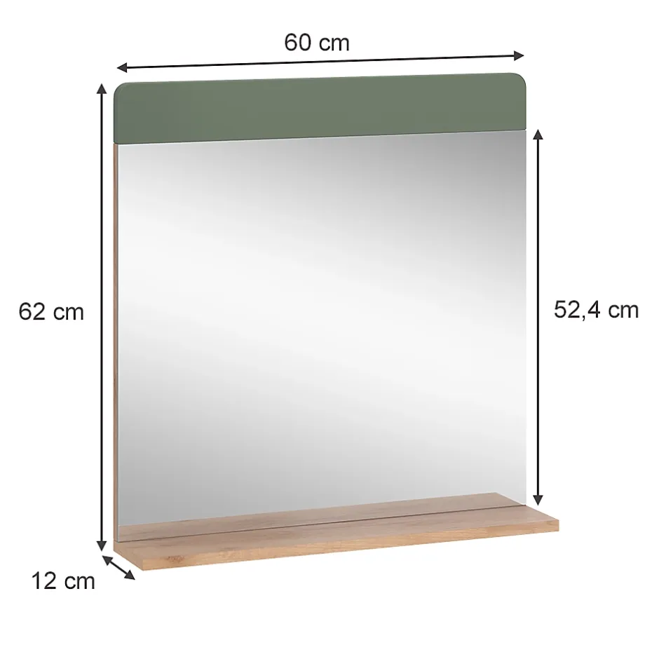Vicco Miroir de salle de bain Vert/force de lor Chêne 60x62cm avec tablette