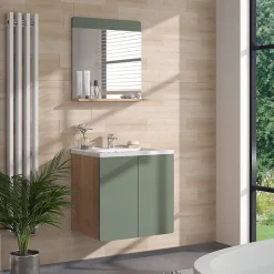 Vicco Miroir de salle de bain Vert/force de lor Chêne 60x62cm avec tablette