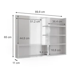 Vicco Miroir mural Blanc Haute brillance 89.8x65cm avec compartiments ouverts