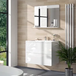 Vicco Miroir mural Blanc Haute brillance 80.1x62cm avec étagère