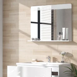 Vicco Miroir mural Blanc Haute brillance 80.1x62cm avec étagère
