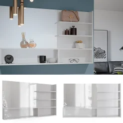 Vicco Étagère à miroir Blanc Haute brillance 119.8x70cm avec compartiments ouverts* Armoire De Toilette