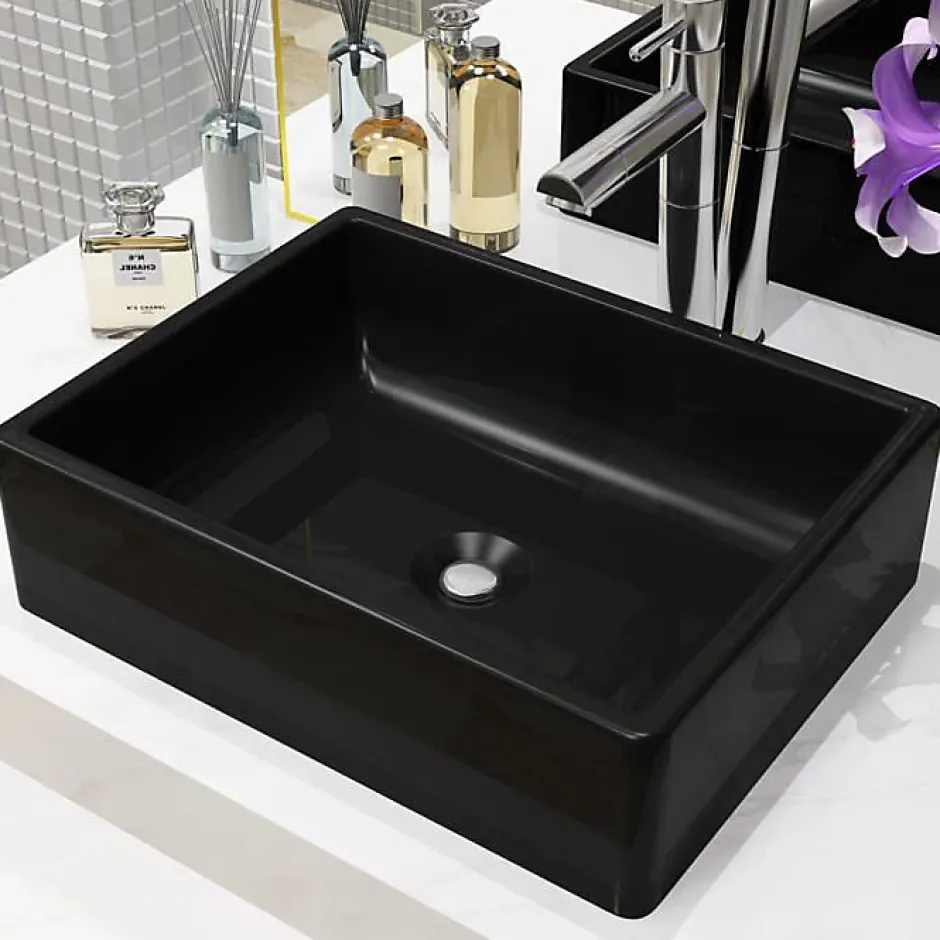 Vidaxl Lavabo Céramique Rectangulaire Noir Vasque Salle de Bain Toilette 142734* Lavabo
