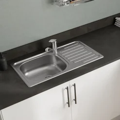 Évier compact de cuisine 1 cuve et 1 égouttoir en acier inoxydable Jabiri* Evier Et Robinet De Buanderie