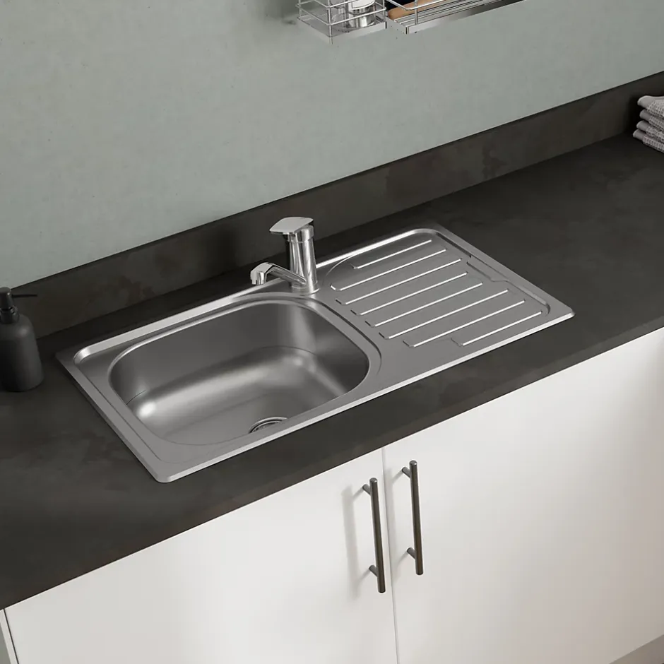 Évier compact de cuisine 1 cuve et 1 égouttoir en acier inoxydable Jabiri* Evier Et Robinet De Buanderie