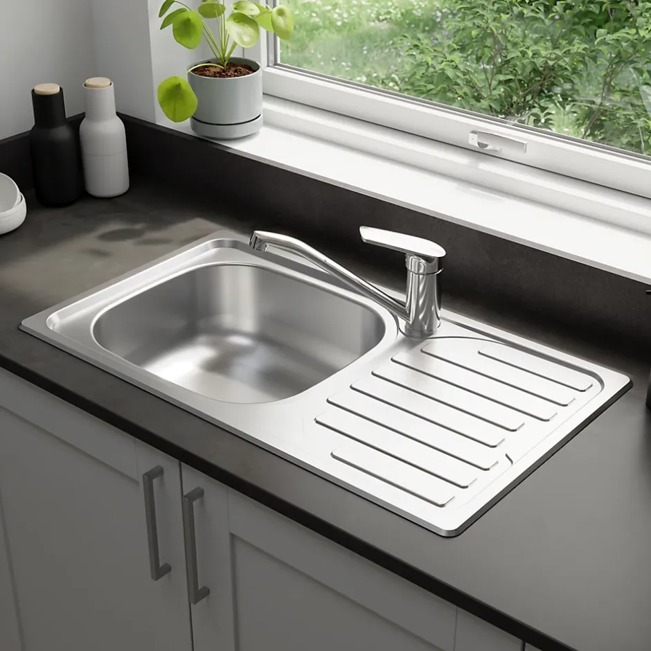 Évier compact de cuisine 1 cuve et 1 égouttoir en acier inoxydable Jabiri* Evier Et Robinet De Buanderie