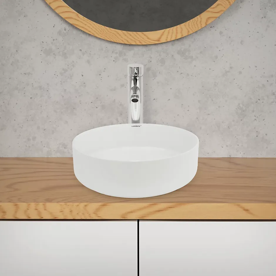 ECD Germany Évier céramique vasque a poser ronde moderne lave-mains salle de bain 355 mm