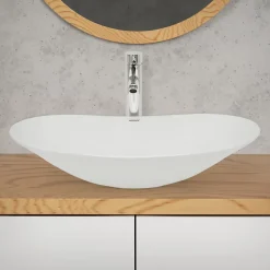 ECD Germany Évier céramique vasque a poser ovale moderne lave-mains salle de bain 640x365 mm