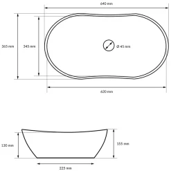 ECD Germany Évier céramique vasque a poser ovale moderne lave-mains salle de bain 640x365 mm