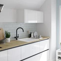 GoodHome Évier de cuisine 1 cuve en composite de quartz blanc mat avec accessoires Romesco