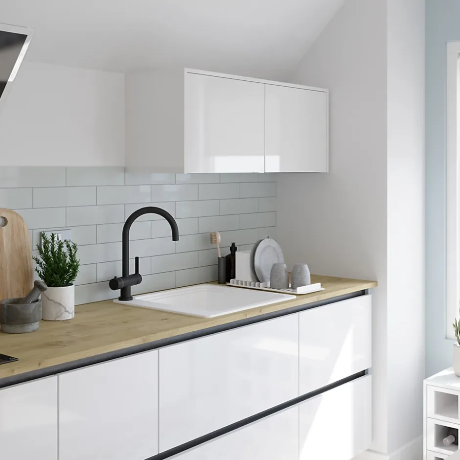 GoodHome Évier de cuisine 1 cuve en composite de quartz blanc mat avec accessoires Romesco