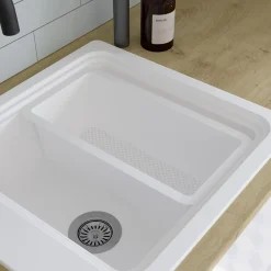 GoodHome Évier de cuisine 1 cuve en composite de quartz blanc mat avec accessoires Romesco