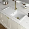 GoodHome Évier de cuisine 1 cuve et 1 égouttoir en céramique blanc Steinfield