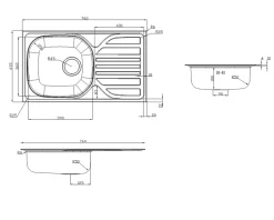 Évier de cuisine à encastrer 1 bac Turing inox satiné