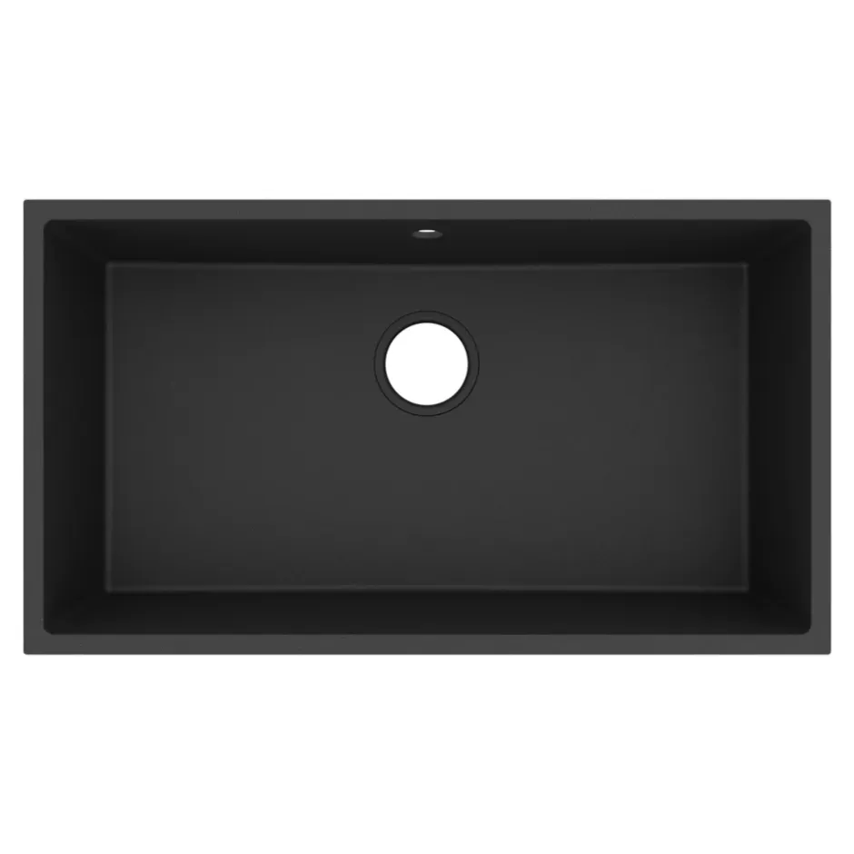 GoodHome Évier de cuisine en composite de quartz noir 1 bac à encastrer Sorrel