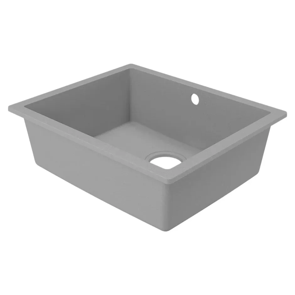 GoodHome Évier de cuisine en composite de quartz gris mat 1 bac à encastrer Sorrel