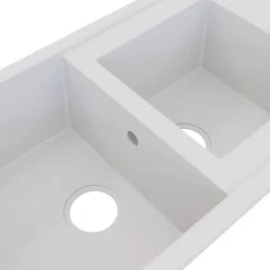 GoodHome Évier de cuisine en résine blanc 2 bacs à encastrer et égouttoir Keluak* Evier Et Robinet De Buanderie
