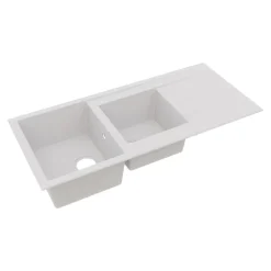 GoodHome Évier de cuisine en résine blanc 2 bacs à encastrer et égouttoir Keluak* Evier Et Robinet De Buanderie