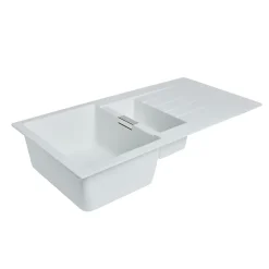 GoodHome Évier en composite de quartz blanc 1,5 bacs à encastrer Torla* Evier Et Robinet De Buanderie