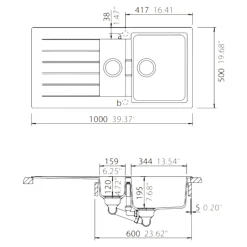 GoodHome Évier en composite de quartz blanc 1,5 bacs à encastrer Torla* Evier Et Robinet De Buanderie
