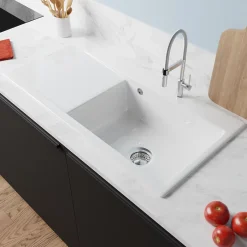 Villeroy & Boch Évier en céramique 1 cuve à droite à encastrer Subway Style blanc brillant
