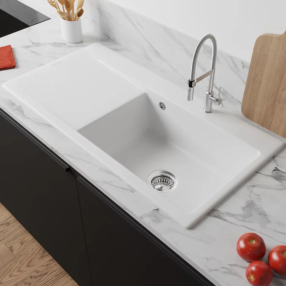 Villeroy & Boch Évier en céramique 1 cuve à droite à encastrer Subway Style blanc mat
