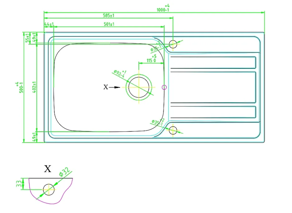 Cooke & Lewis Évier en inox finition nid d'abeille 1 bac à encastrer Lyell