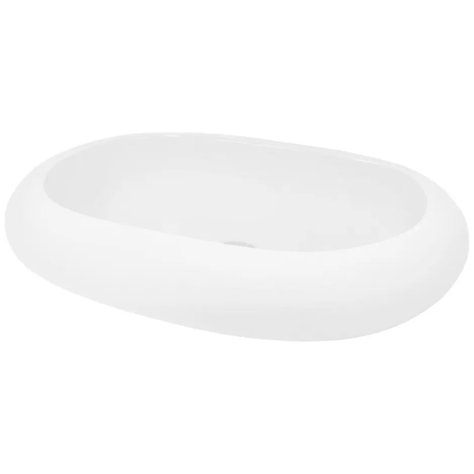 ECD Germany Évier lavabo vasque a poser ovale céramique lave-mains salle de bain 630x420 mm* Vasque À Poser