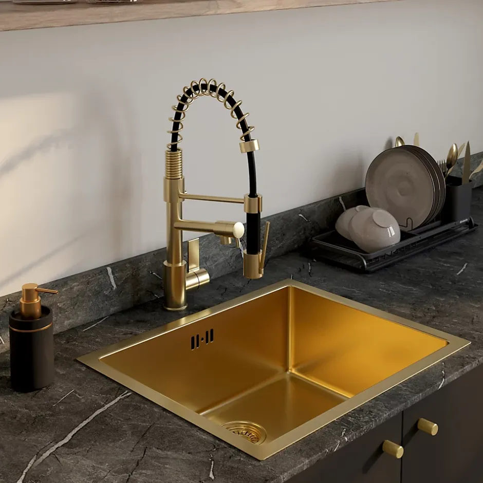 Essebagno Évier sous-plan en inox finition or 1 bac à encastrer Luisa 55* Evier Et Robinet De Buanderie