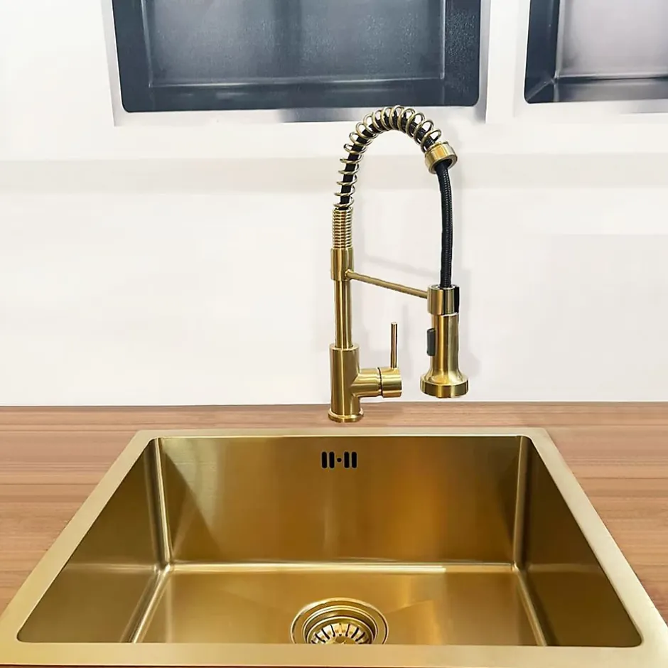 Essebagno Évier sous-plan en inox finition or 1 bac à encastrer Luisa 55* Evier Et Robinet De Buanderie