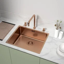 Essebagno Évier sous-plan en inox finition cuivre 1 bac à encastrer Inoxa 54* Evier Et Robinet De Buanderie