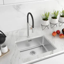 Essebagno Évier sous-plan en inox finition gris 1 bac à encastrer Inoxa 54* Evier Et Robinet De Buanderie