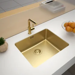 Essebagno Évier sous-plan en inox finition or 1 bac à encastrer Inoxa 54