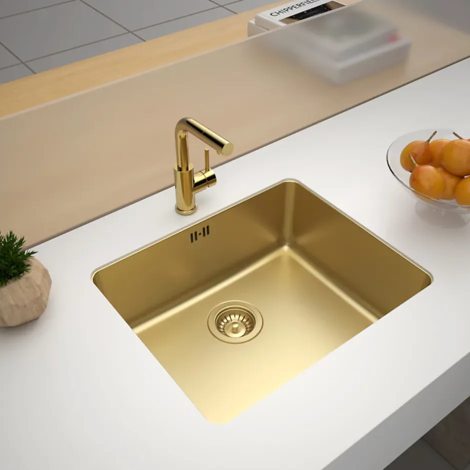 Essebagno Évier sous-plan en inox finition or 1 bac à encastrer Inoxa 54