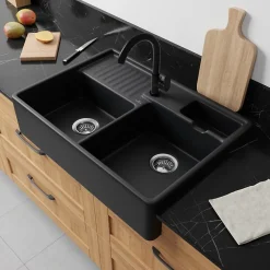 Villeroy & Boch Évier timbre d'office de cuisine à poser 2 bacs Tradition céramique noir mat* Evier Et Robinet De Buanderie
