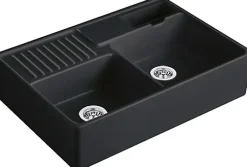 Villeroy & Boch Évier timbre d'office de cuisine à poser 2 bacs Tradition céramique noir mat* Evier Et Robinet De Buanderie