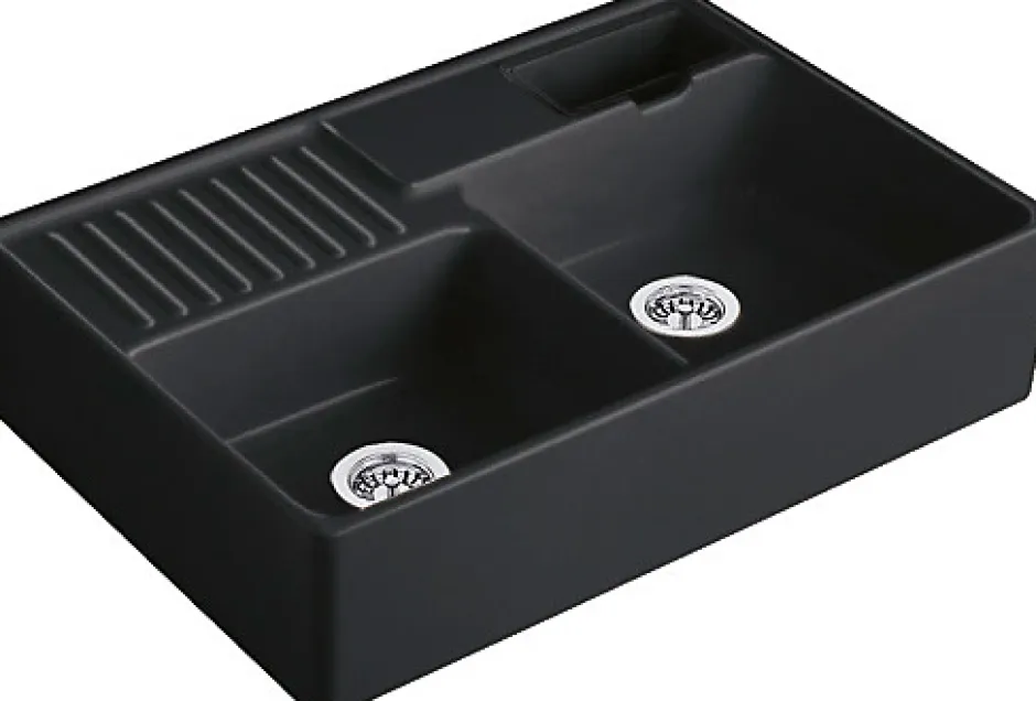 Villeroy & Boch Évier timbre d'office de cuisine à poser 2 bacs Tradition céramique noir mat* Evier Et Robinet De Buanderie